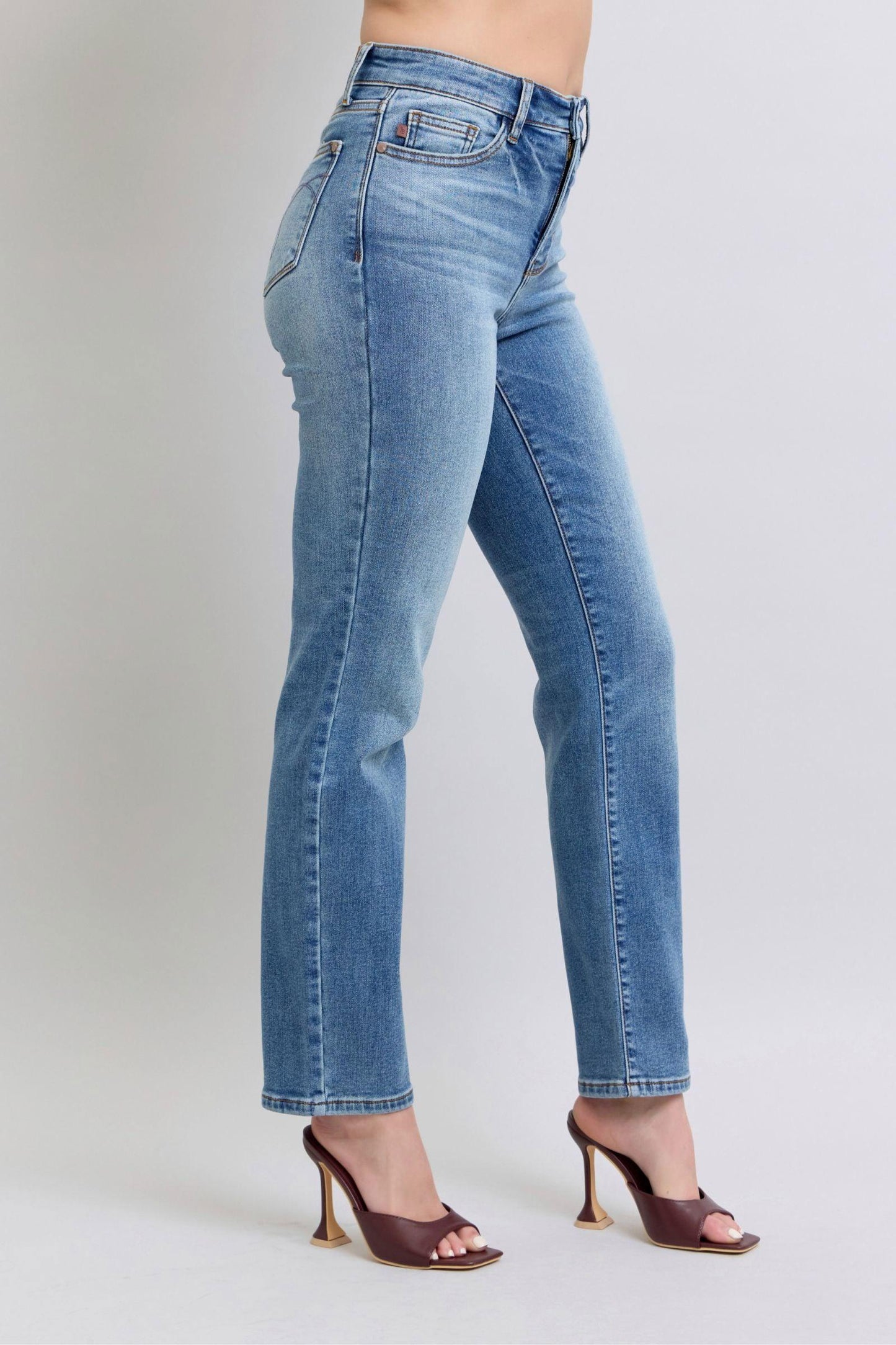 Judy Blue Full Size Run Vintage Wash Thermal Straight Jeans - Clothes For Her Online Store