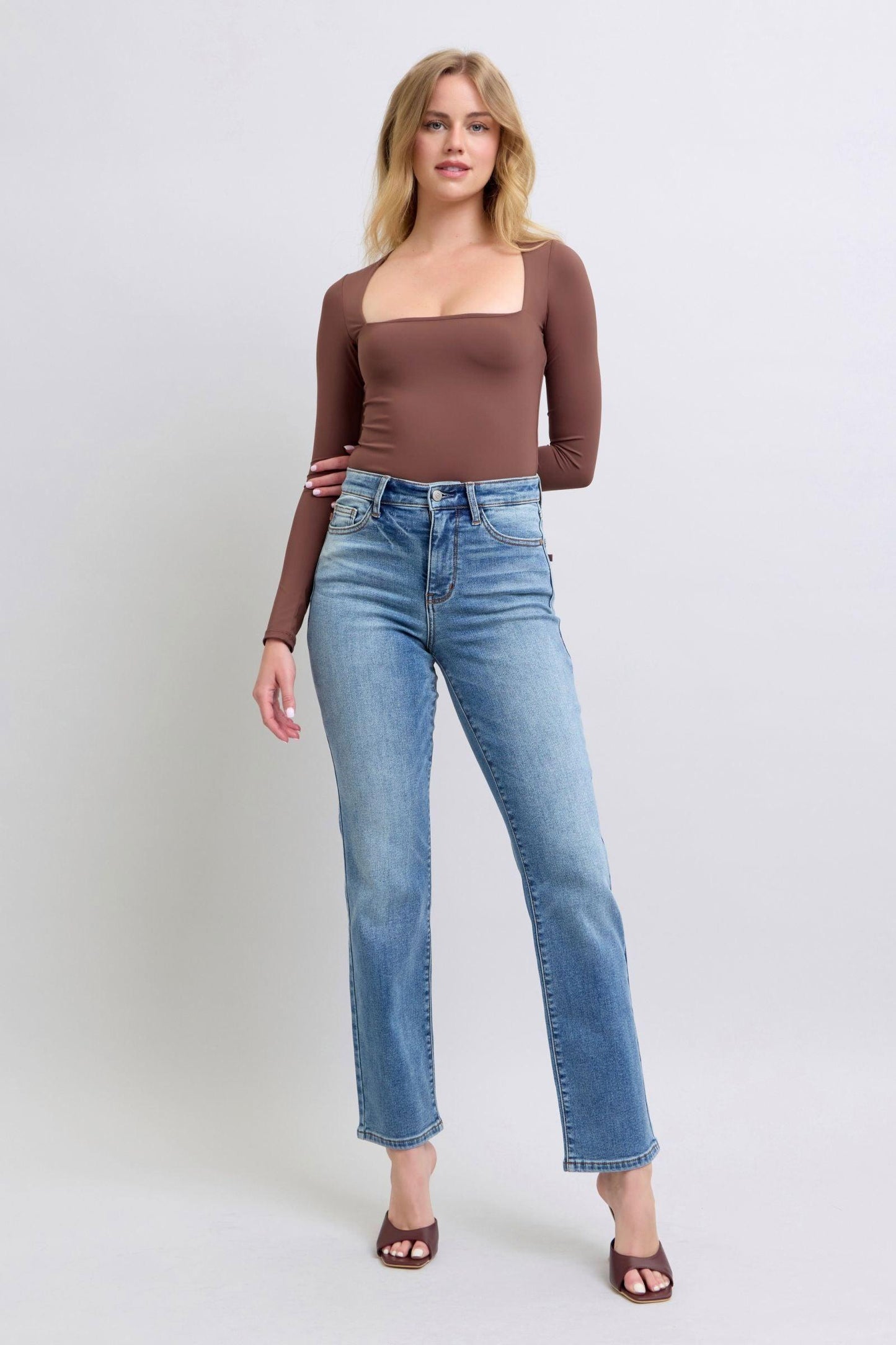 Judy Blue Full Size Run Vintage Wash Thermal Straight Jeans - Clothes For Her Online Store