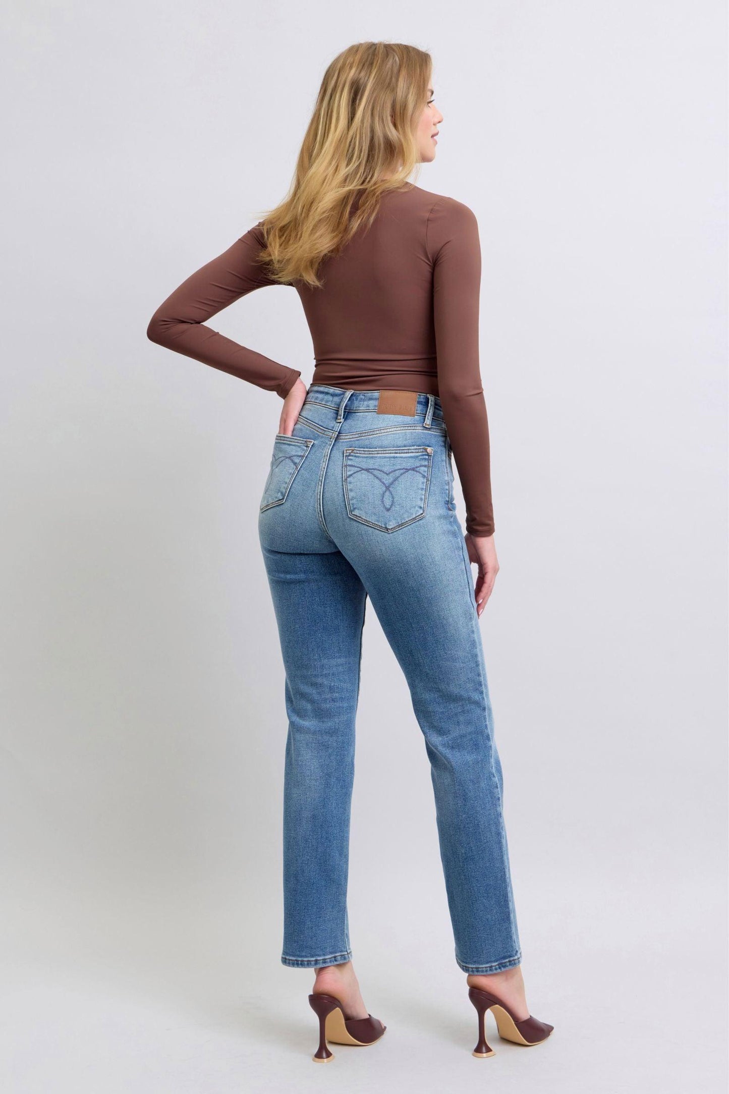 Judy Blue Full Size Run Vintage Wash Thermal Straight Jeans - Clothes For Her Online Store
