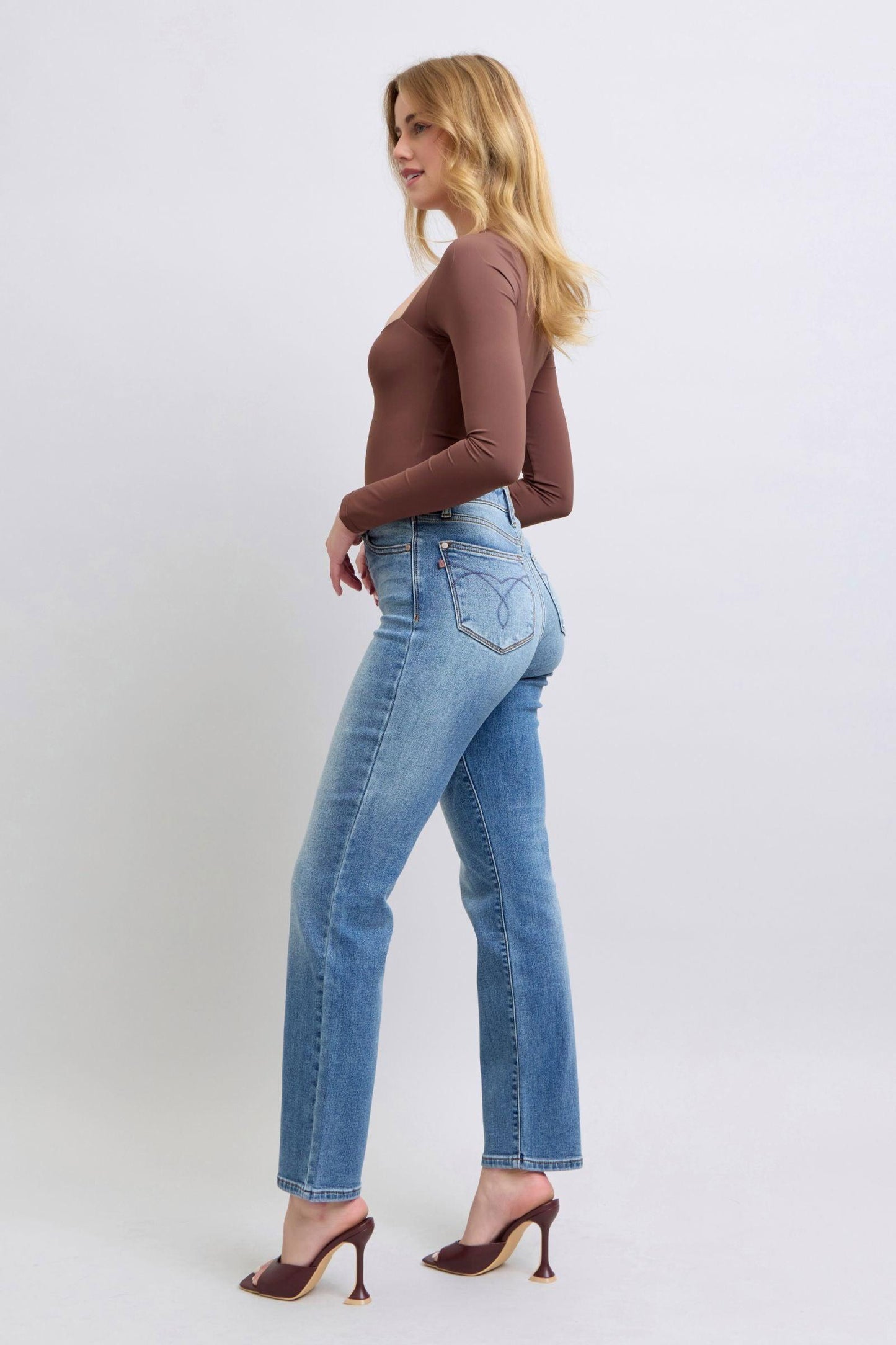 Judy Blue Full Size Run Vintage Wash Thermal Straight Jeans - Clothes For Her Online Store