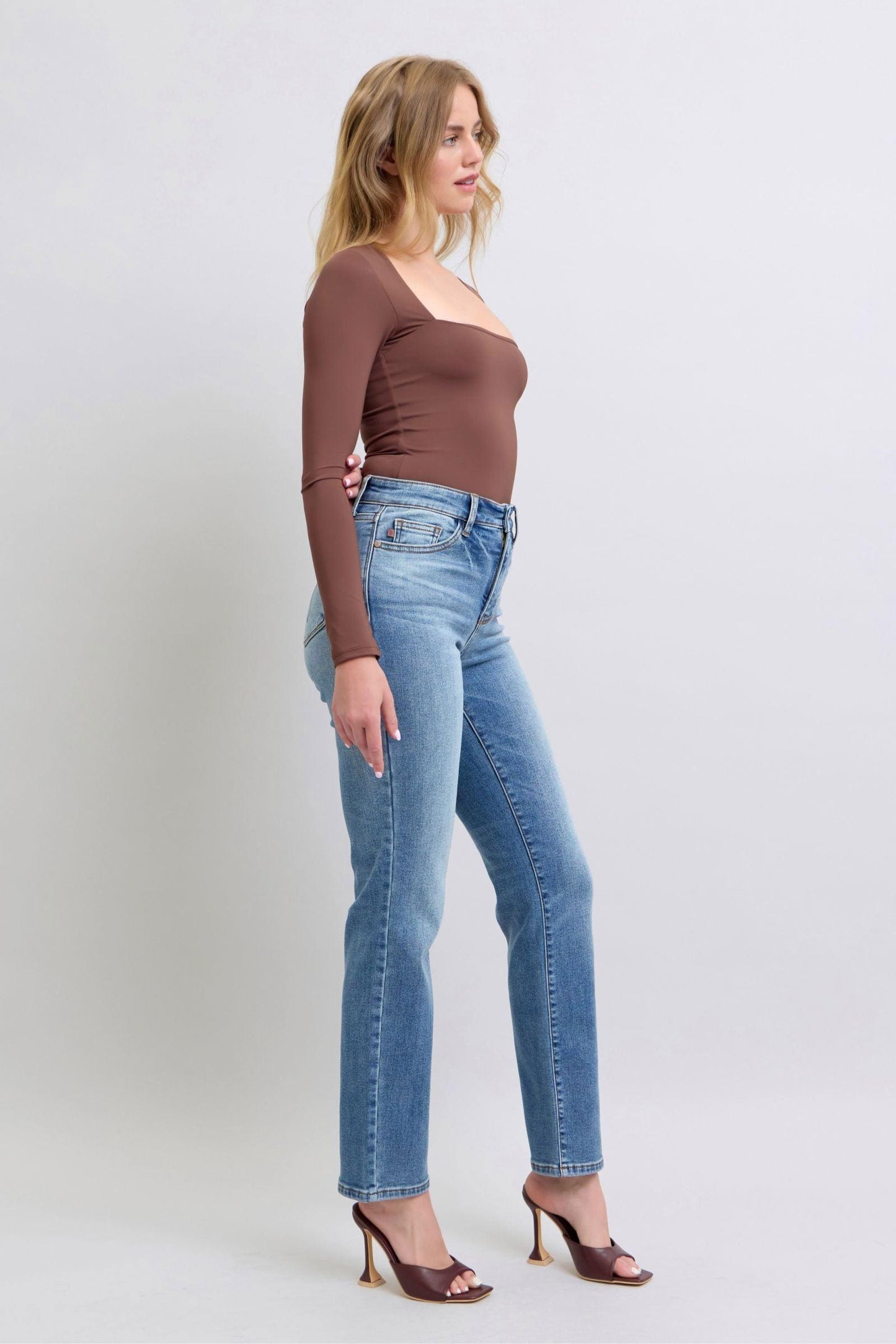 Judy Blue Full Size Run Vintage Wash Thermal Straight Jeans - Clothes For Her Online Store