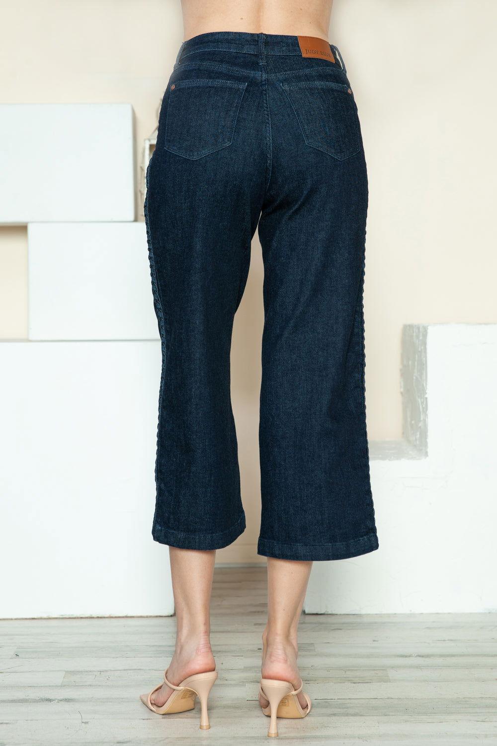 Judy Blue Full Size Side Seam Braid Detail Crop Wide Leg Jeans - Clothes For Her Online Store