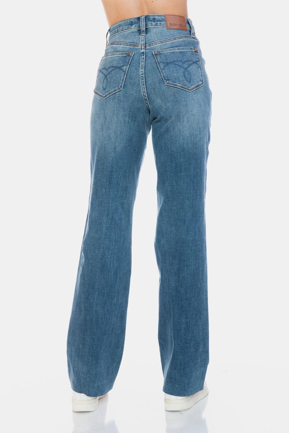 Judy Blue Full Size Tummy Control Cut Raw Hem Straight Jeans - Clothes For Her Online Store