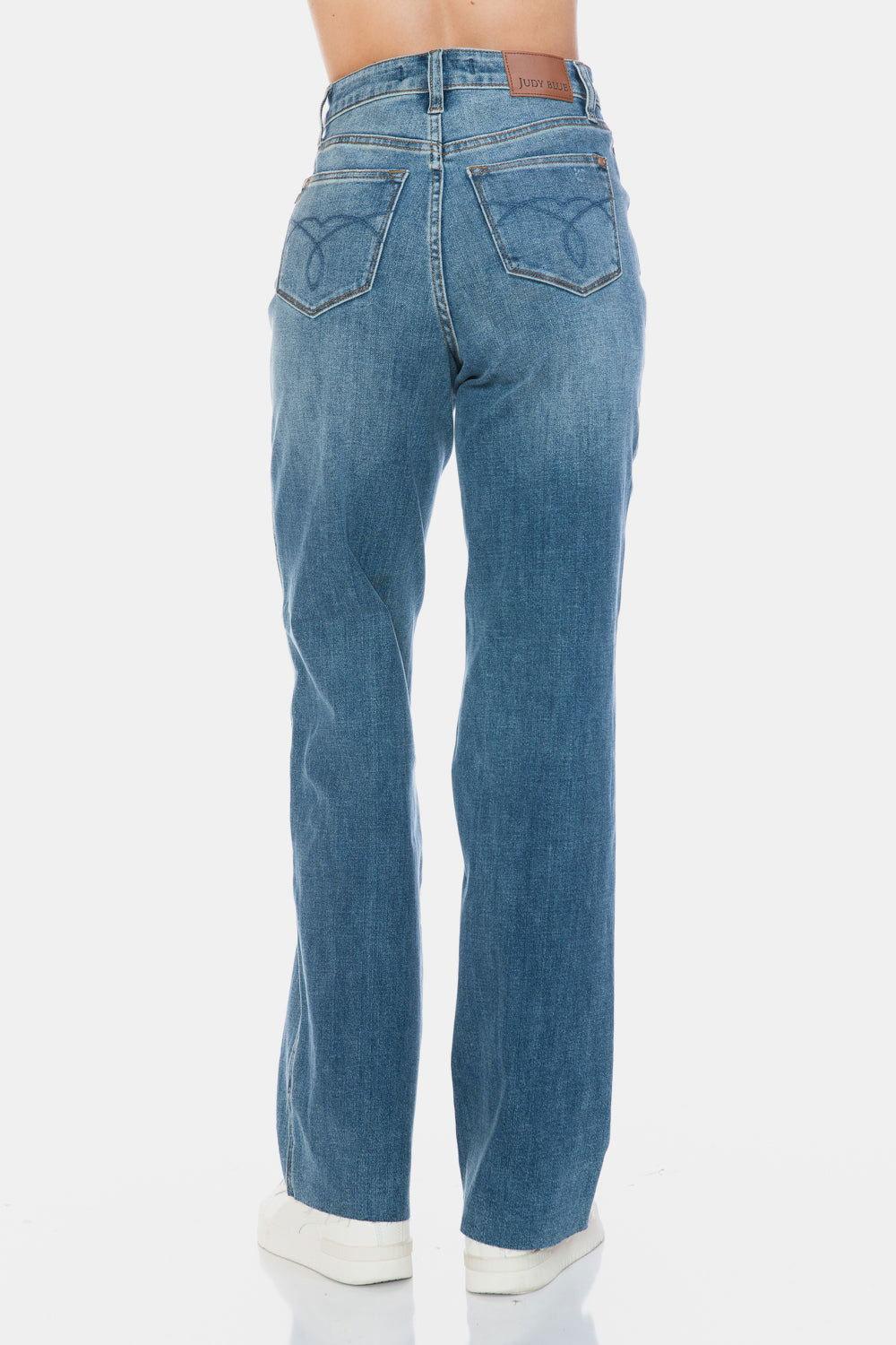 Judy Blue Full Size Tummy Control Cut Raw Hem Straight Jeans - Clothes For Her Online Store