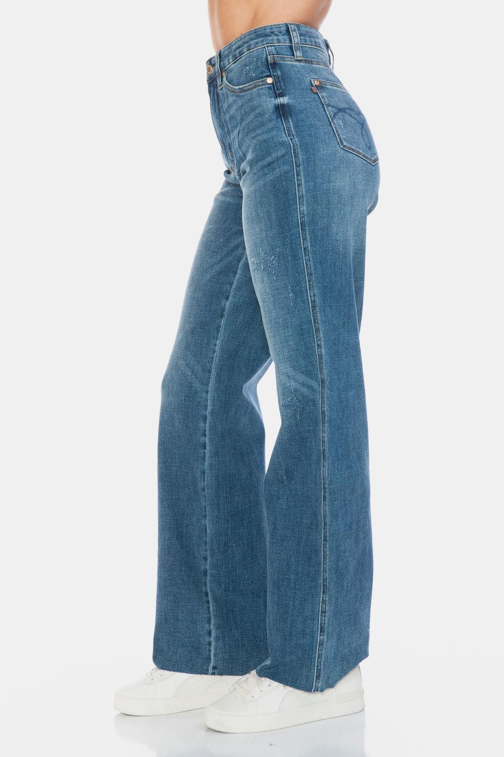 Judy Blue Full Size Tummy Control Cut Raw Hem Straight Jeans - Clothes For Her Online Store