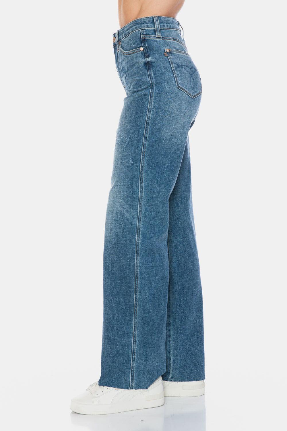 Judy Blue Full Size Tummy Control Cut Raw Hem Straight Jeans - Clothes For Her Online Store