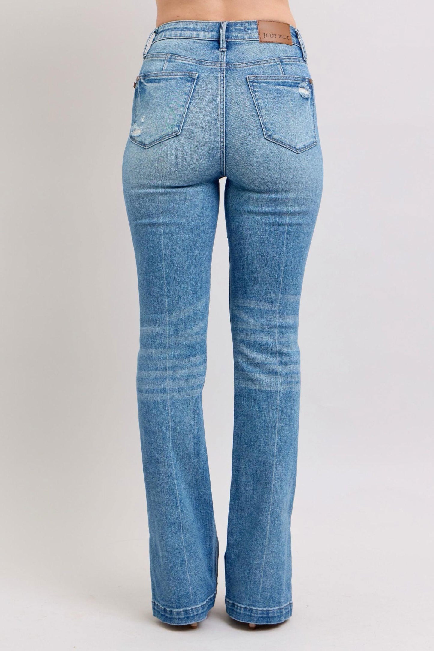 Judy Blue HW Tummy Control Vintage Wash Side Slit Slim Boot Jeans - Clothes For Her Online Store