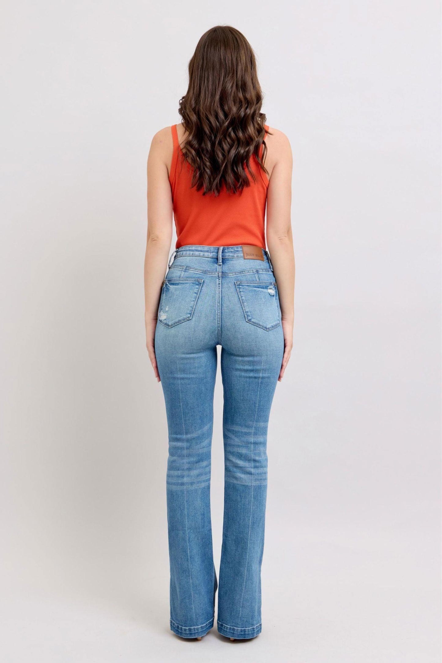Judy Blue HW Tummy Control Vintage Wash Side Slit Slim Boot Jeans - Clothes For Her Online Store