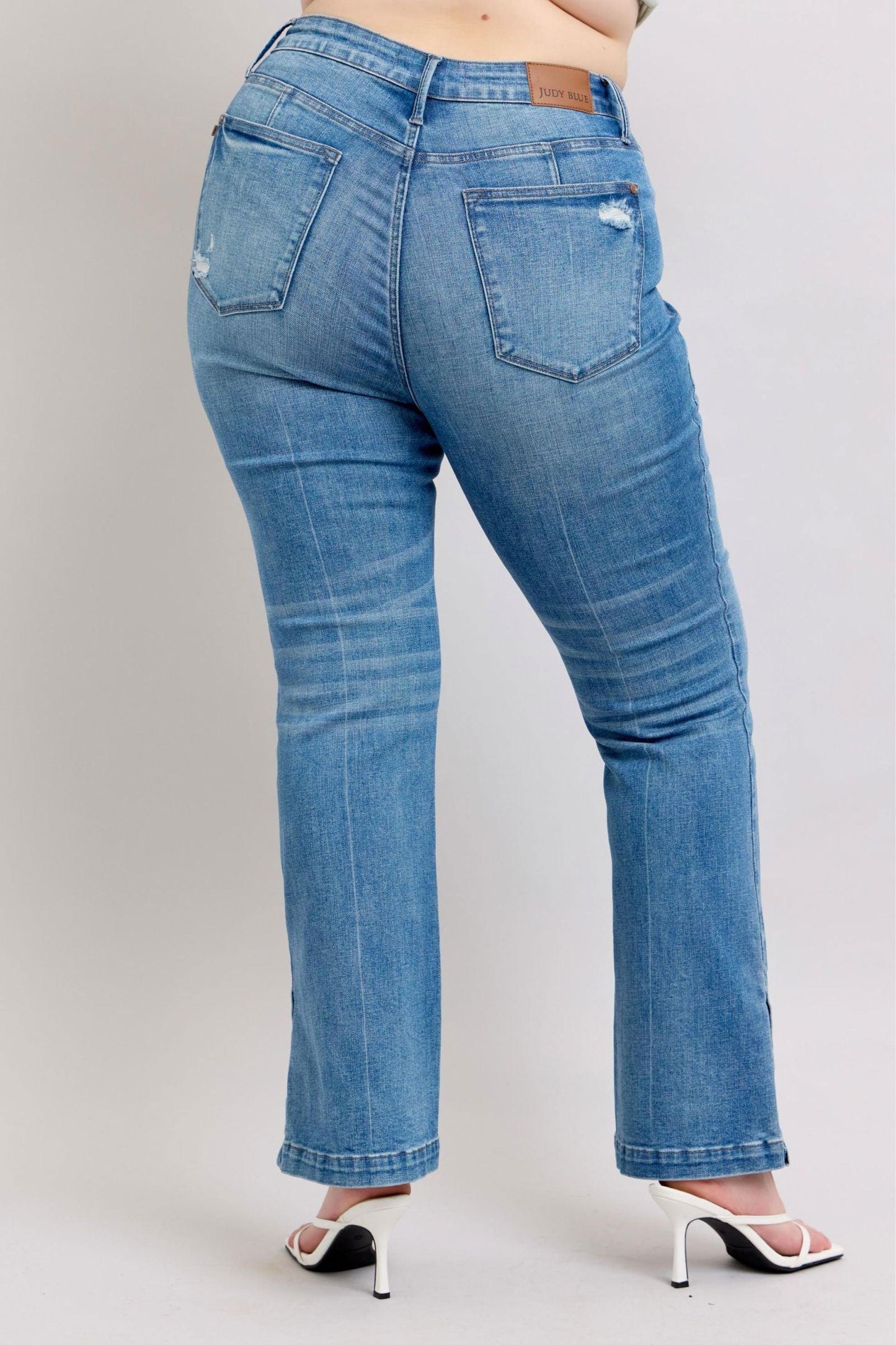 Judy Blue HW Tummy Control Vintage Wash Side Slit Slim Boot Jeans - Clothes For Her Online Store