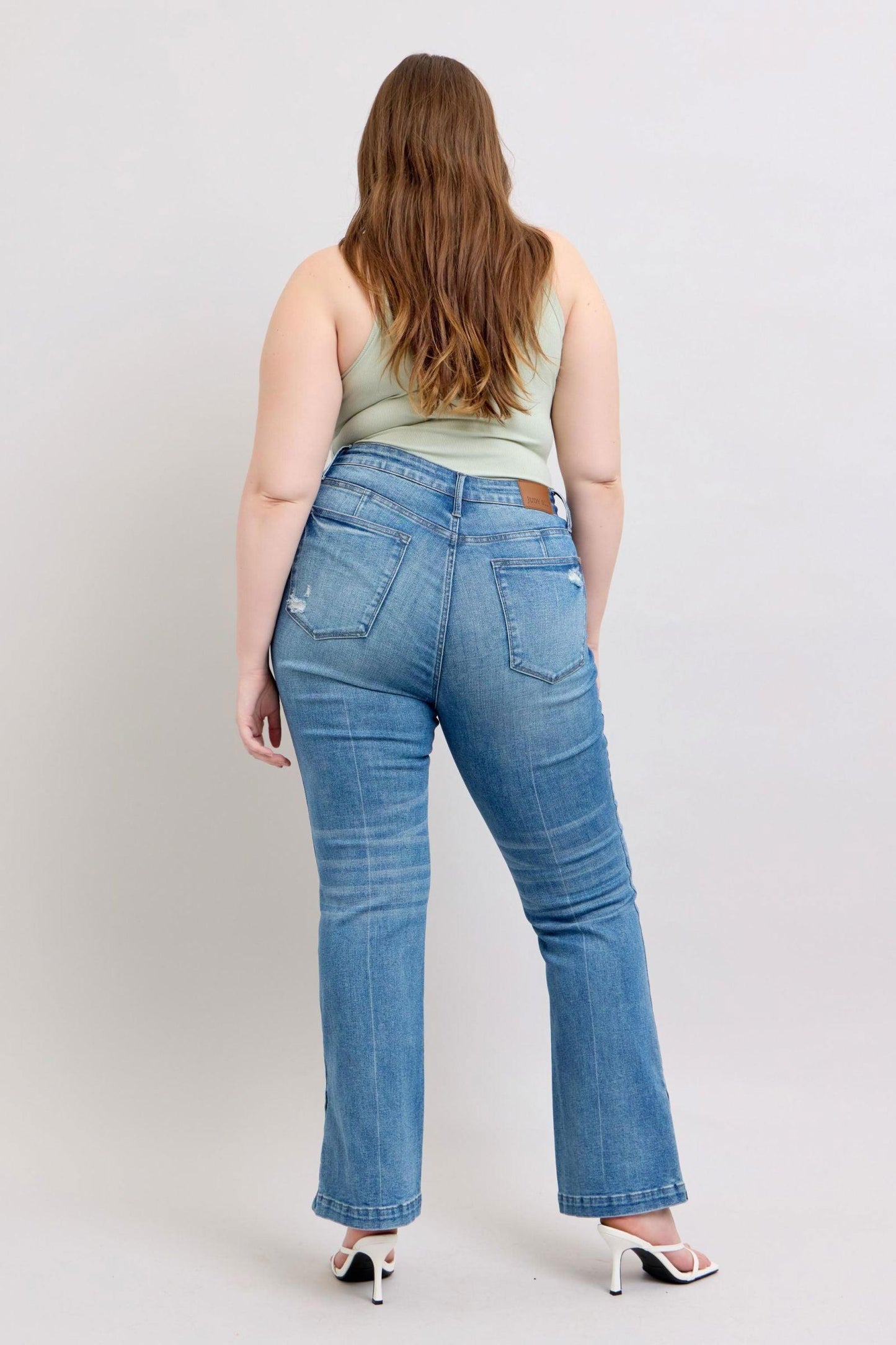 Judy Blue HW Tummy Control Vintage Wash Side Slit Slim Boot Jeans - Clothes For Her Online Store