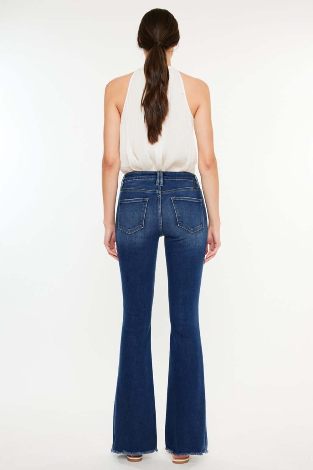 Kancan Cat's Whiskers Raw Hem Flare Jeans - Clothes For Her Online Store