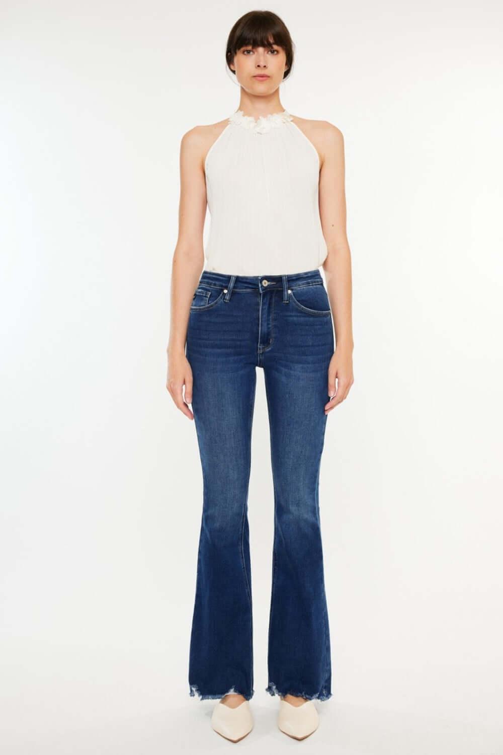 Kancan Cat's Whiskers Raw Hem Flare Jeans - Clothes For Her Online Store