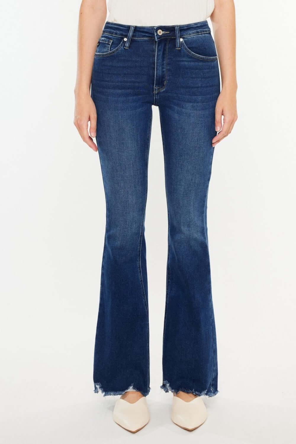 Kancan Cat's Whiskers Raw Hem Flare Jeans - Clothes For Her Online Store