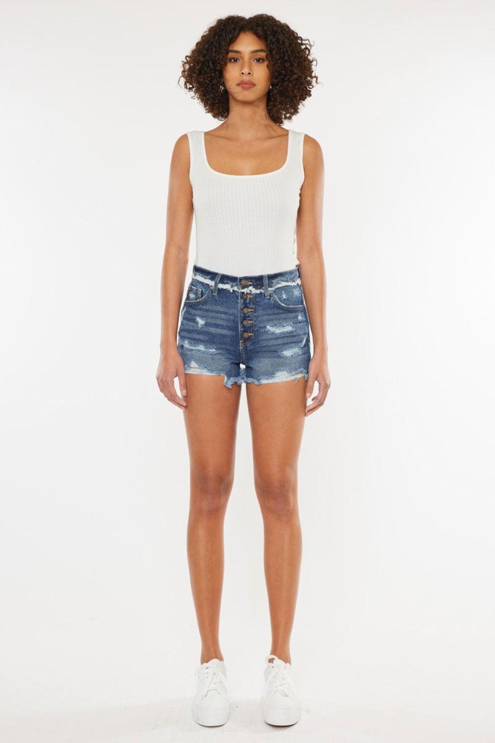 Kancan Distressed Button Fly Denim Shorts - Clothes For Her Online Store