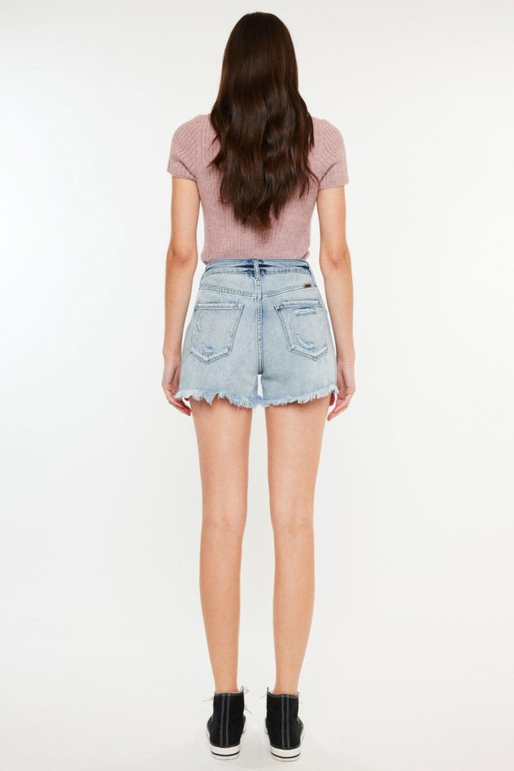 Kancan Distressed High Waist Denim Shorts with Pockets - Clothes For Her Online Store