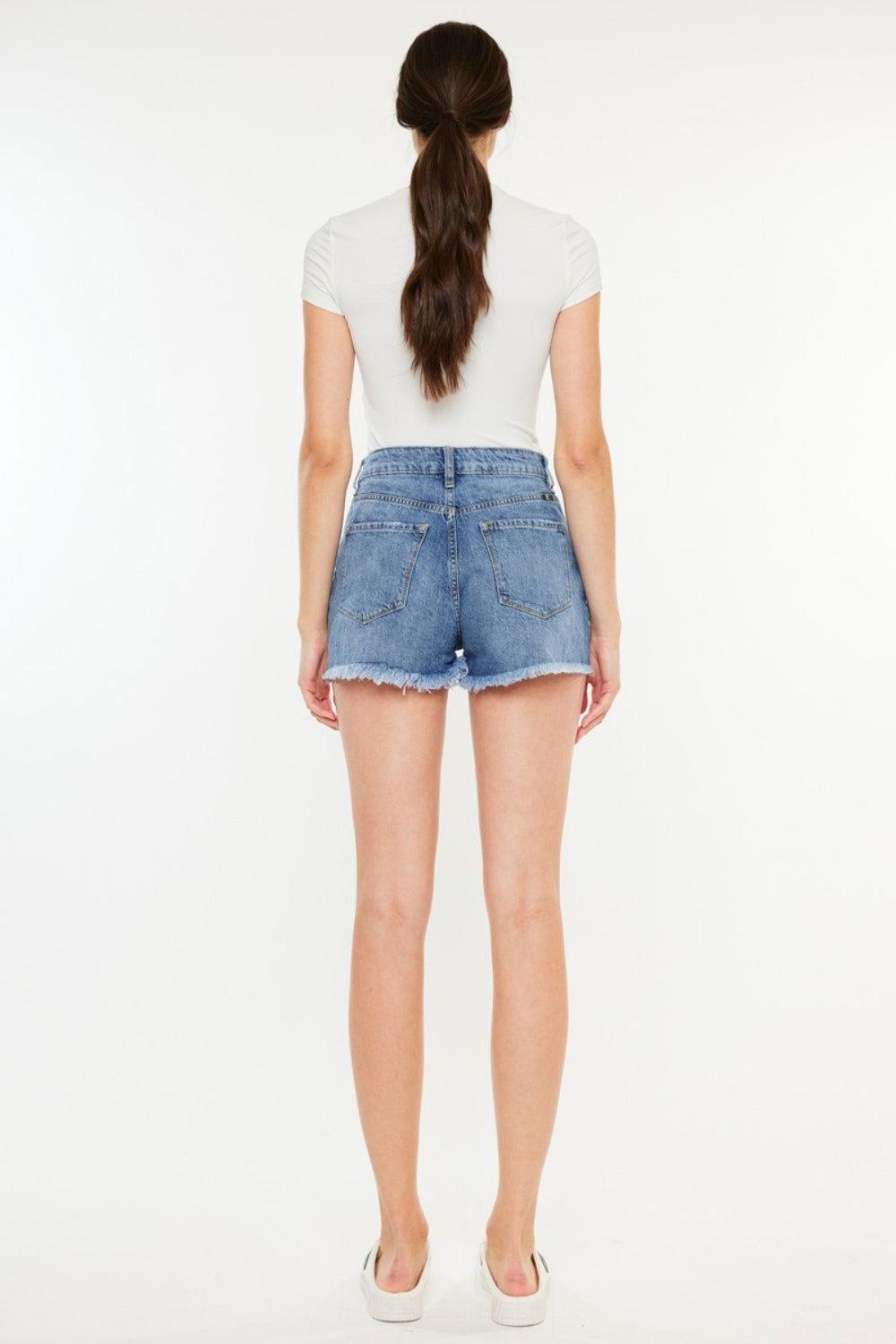 Kancan Distressed Raw Hem High Waist Denim Shorts - Clothes For Her Online Store