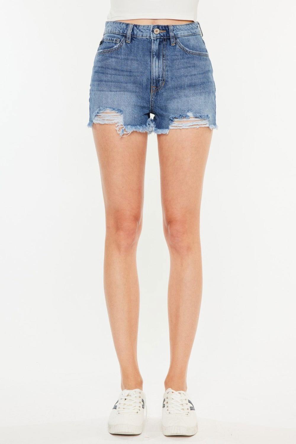 Kancan Distressed Raw Hem High Waist Denim Shorts - Clothes For Her Online Store