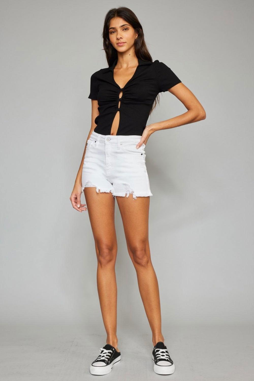 Kancan Full Size High Rise Frayed Hem Denim Shorts - Clothes For Her Online Store