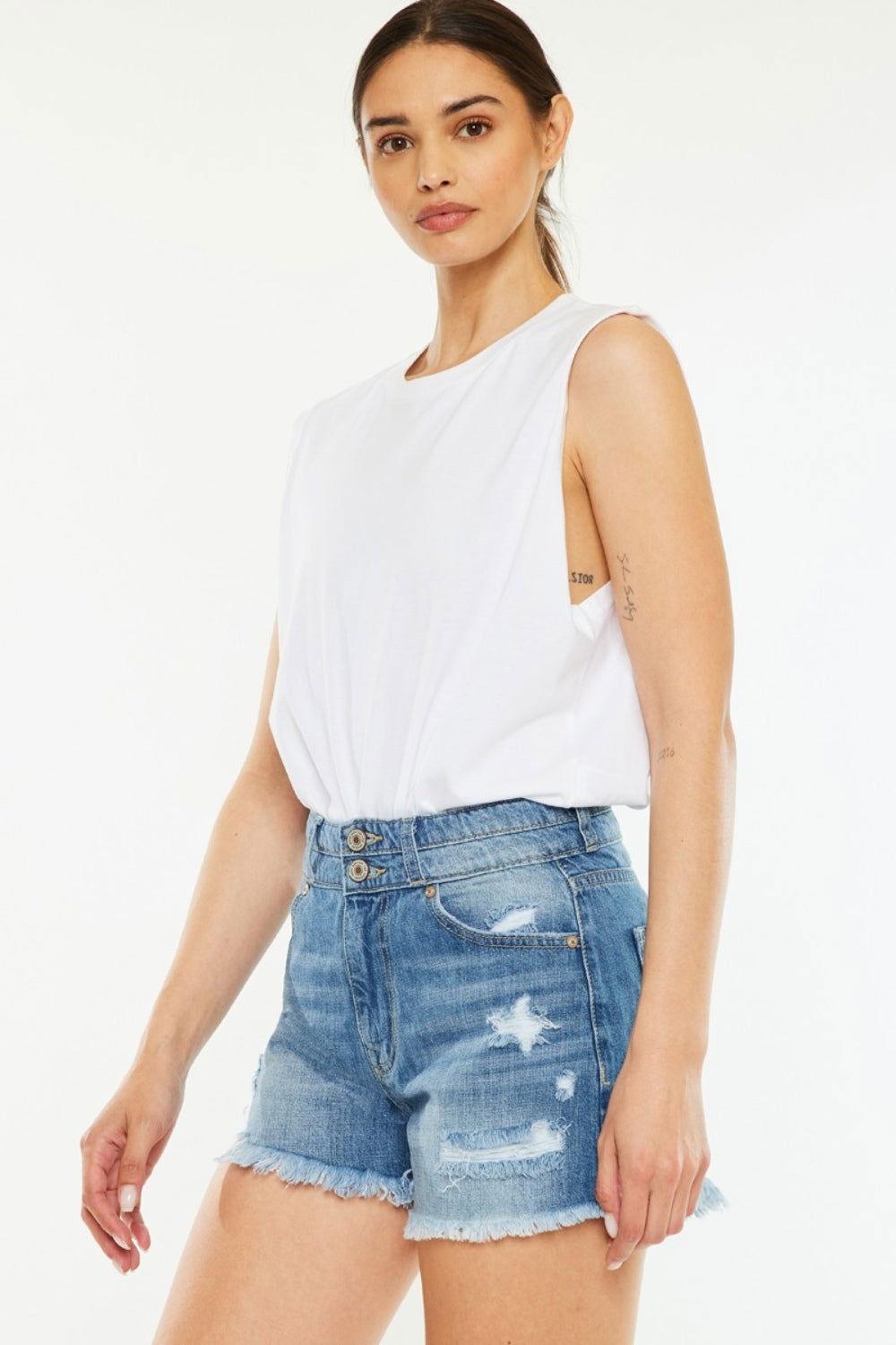Kancan Full Size High Rise Raw Hem Denim Shorts - Clothes For Her Online Store