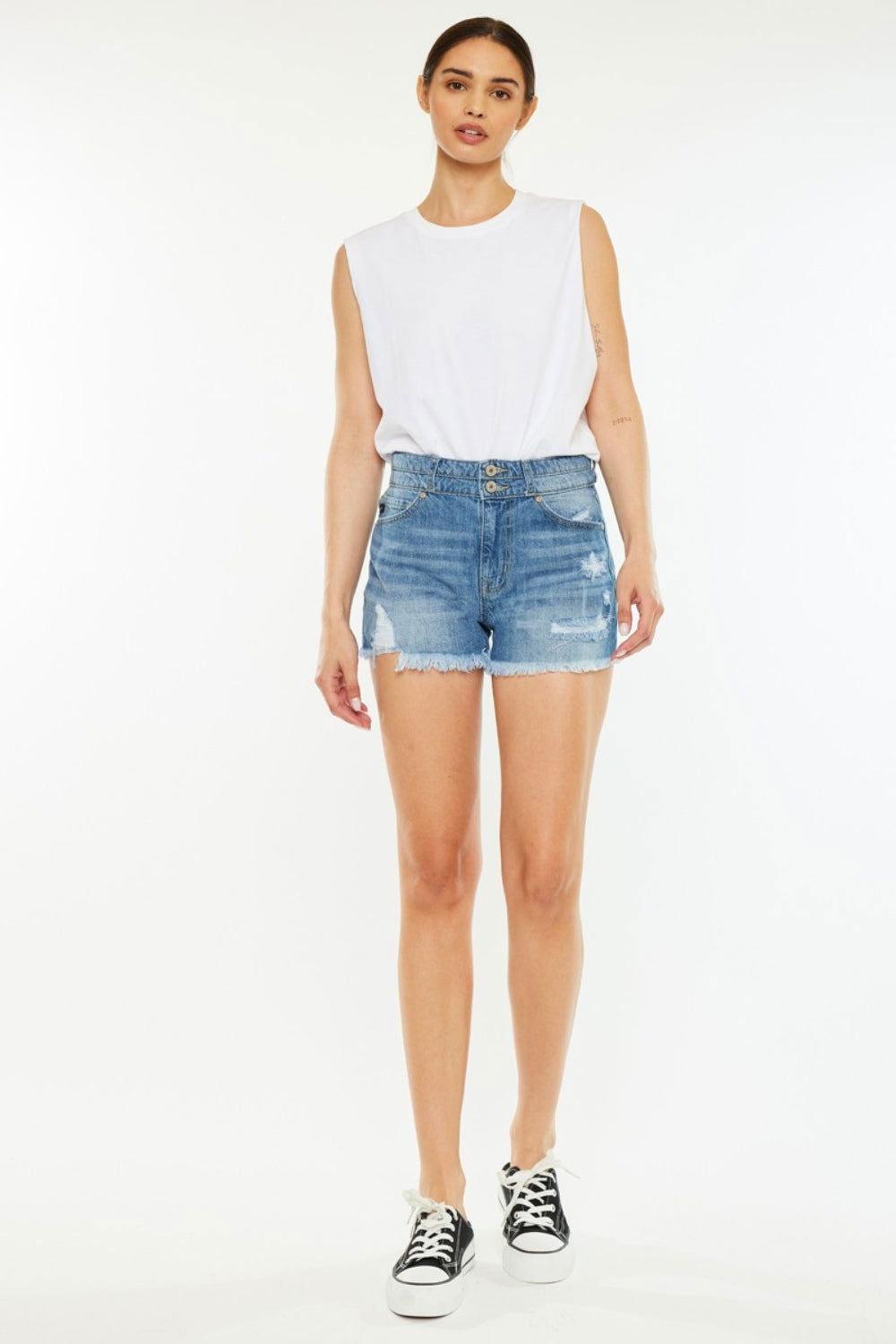 Kancan Full Size High Rise Raw Hem Denim Shorts - Clothes For Her Online Store