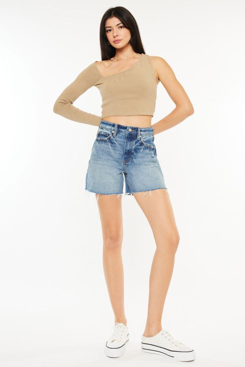 Kancan Full Size Raw Hem High Waist Denim Shorts - Clothes For Her Online Store