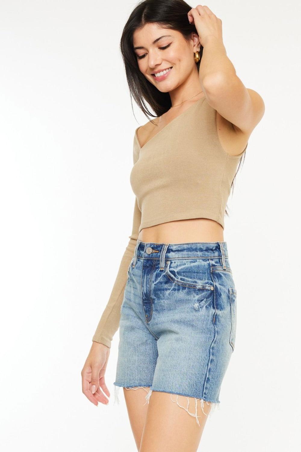 Kancan Full Size Raw Hem High Waist Denim Shorts - Clothes For Her Online Store