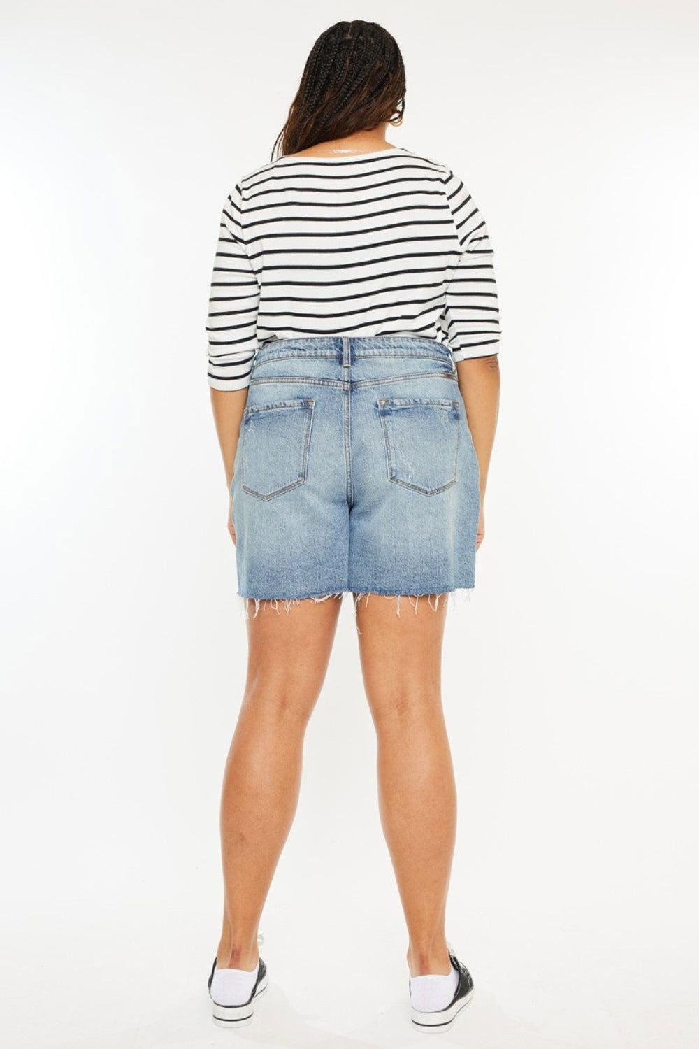 Kancan Full Size Raw Hem High Waist Denim Shorts - Clothes For Her Online Store