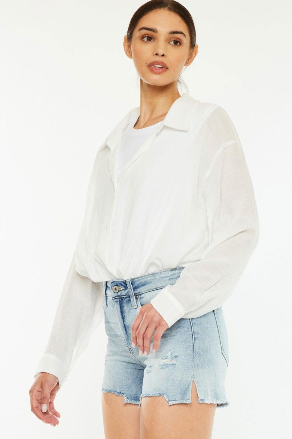 Kancan High Rise Side Slit Denim Shorts - Clothes For Her Online Store