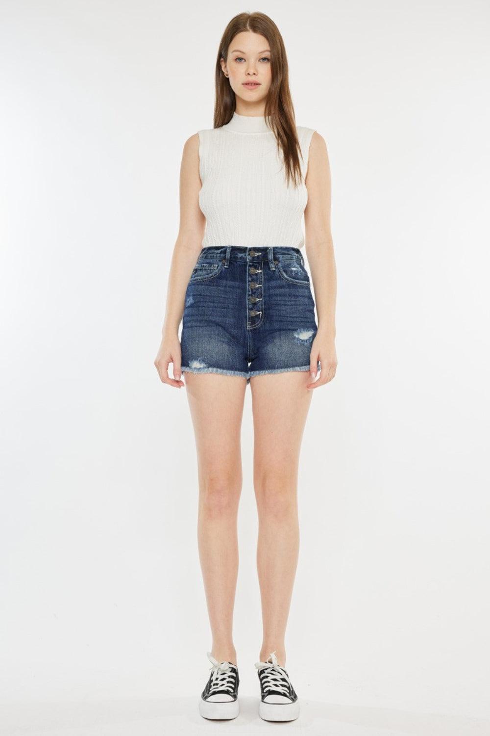 Kancan Raw Hem Button Fly Denim Shorts - Clothes For Her Online Store