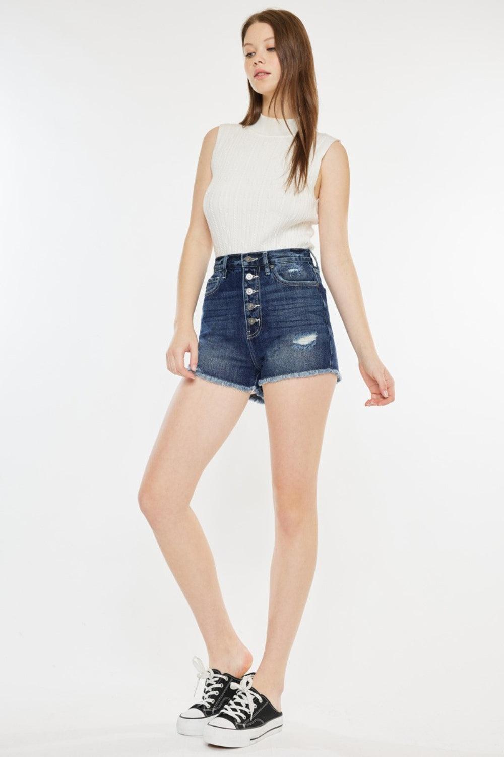 Kancan Raw Hem Button Fly Denim Shorts - Clothes For Her Online Store