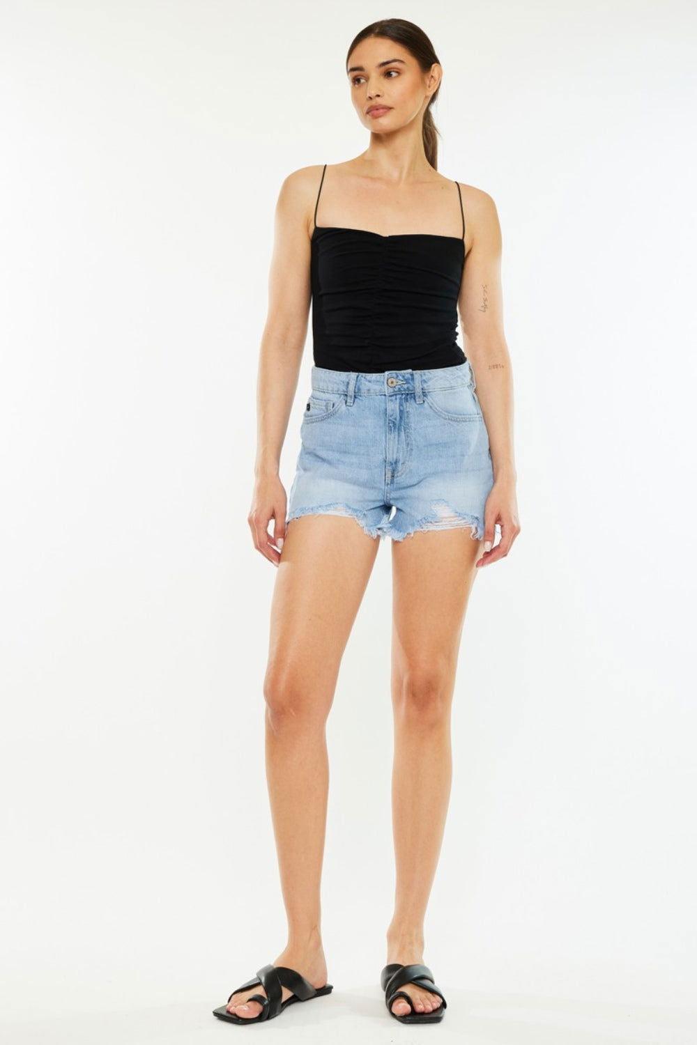 Kancan Raw Hem Distressed High Waist Denim Shorts - Clothes For Her Online Store