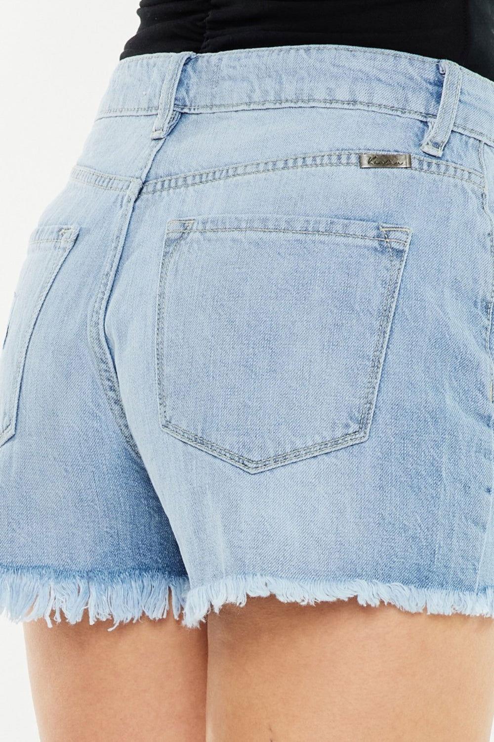 Kancan Raw Hem Distressed High Waist Denim Shorts - Clothes For Her Online Store