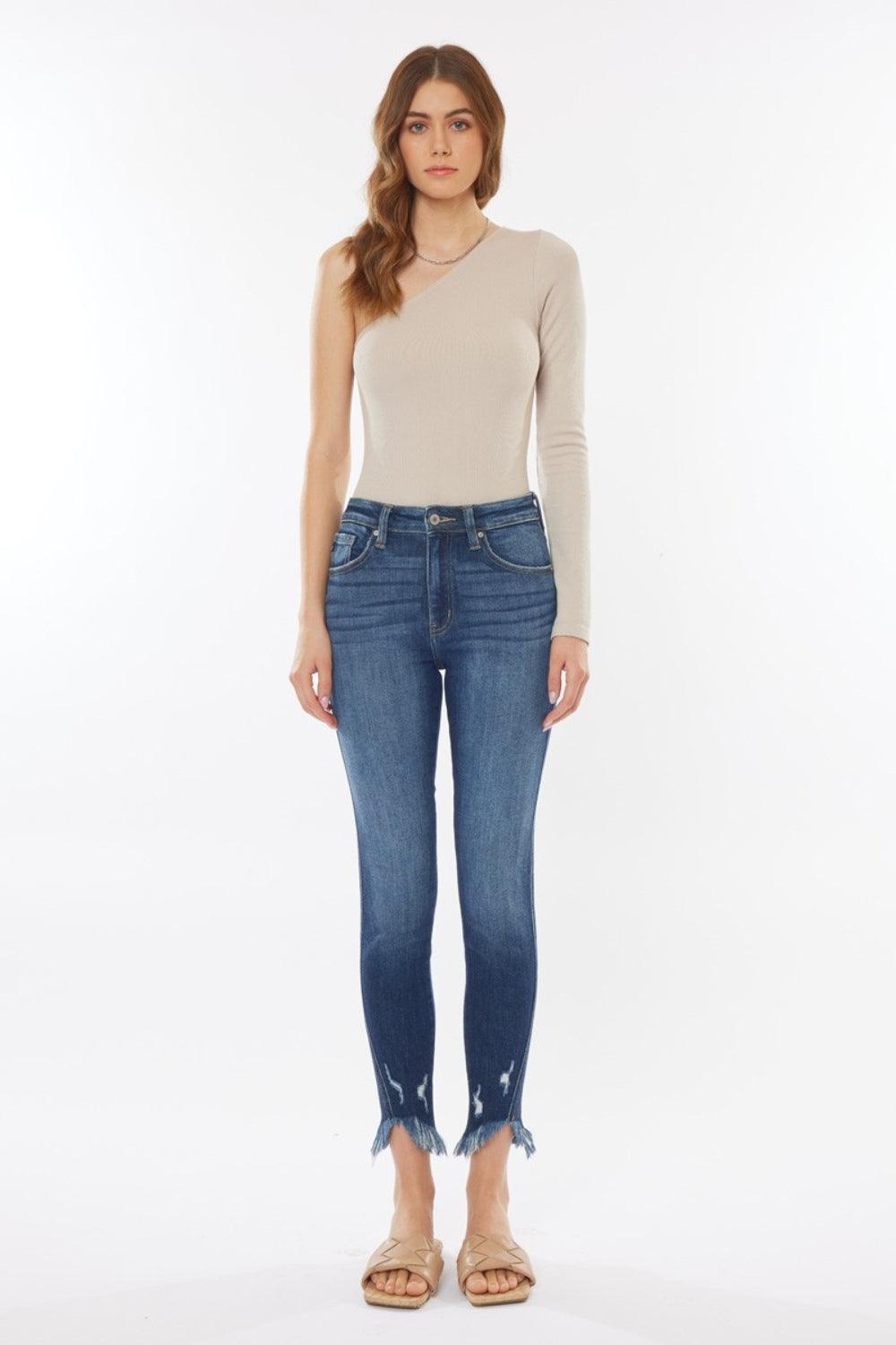 Kancan Raw Hem High Waist Cropped Jeans - Clothes For Her Online Store