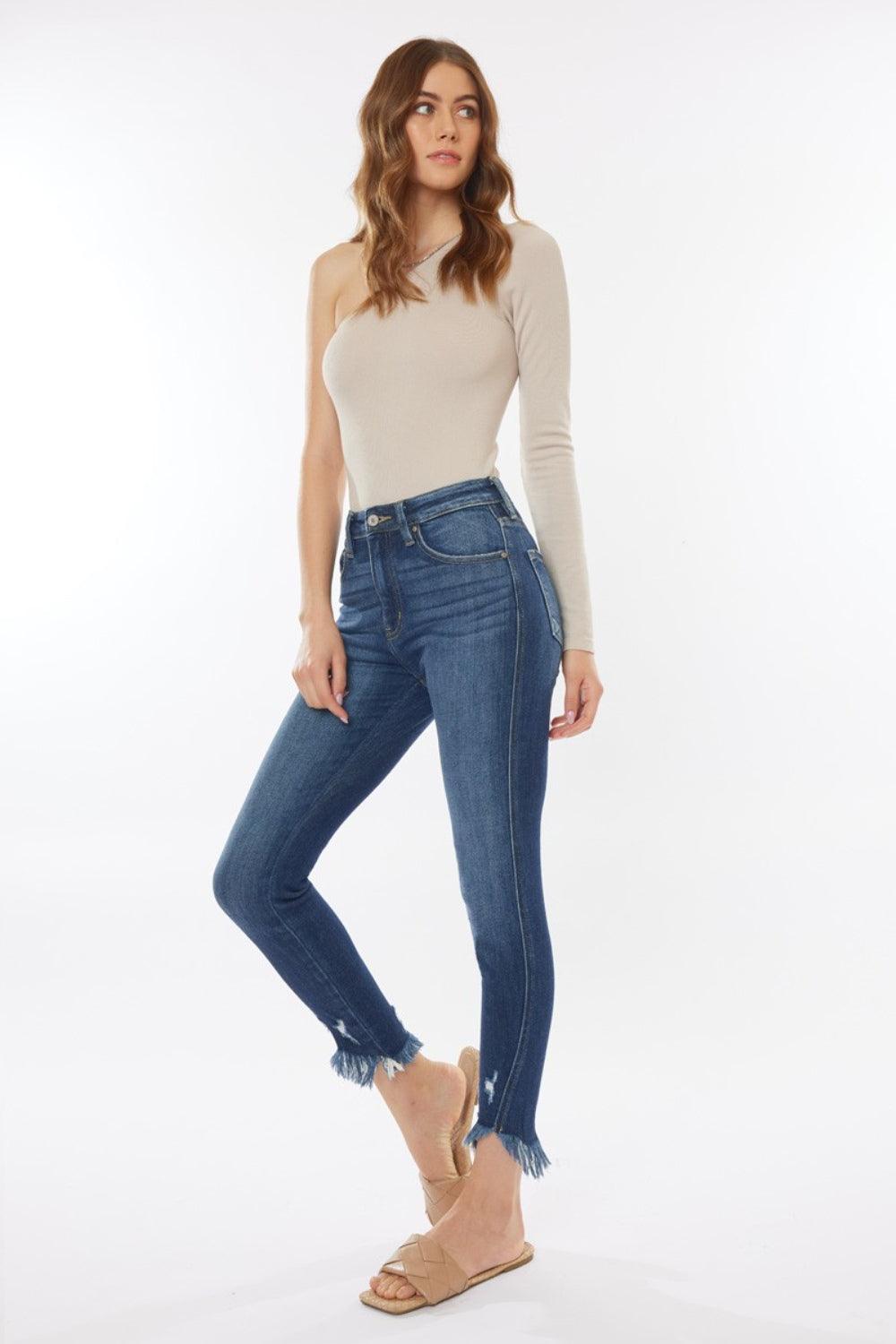 Kancan Raw Hem High Waist Cropped Jeans - Clothes For Her Online Store