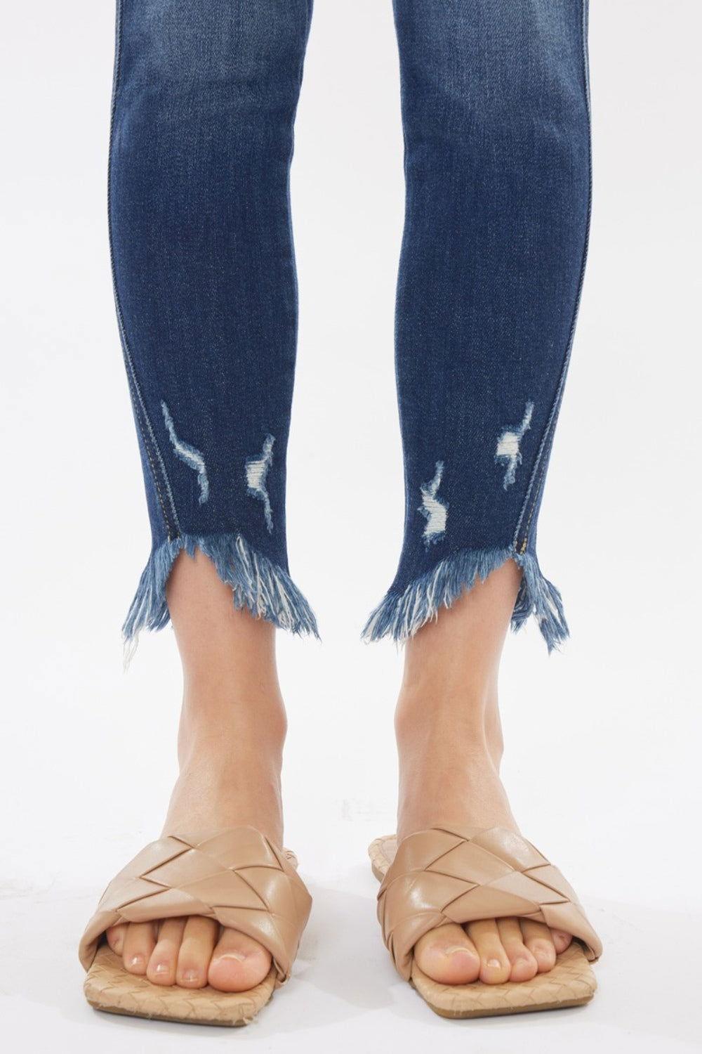 Kancan Raw Hem High Waist Cropped Jeans - Clothes For Her Online Store