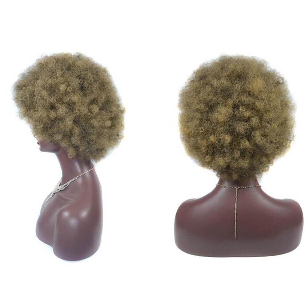 Khaki Short Afro Curly Hair Wigs Women Large Fluffy Synthetic Hair Short Full Wig for Party and Daily - Clothes For Her Online Store