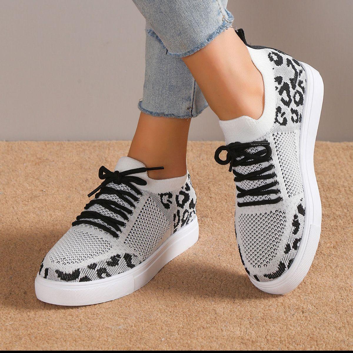 Lace-Up Leopard Flat Sneakers - Clothes For Her Online Store
