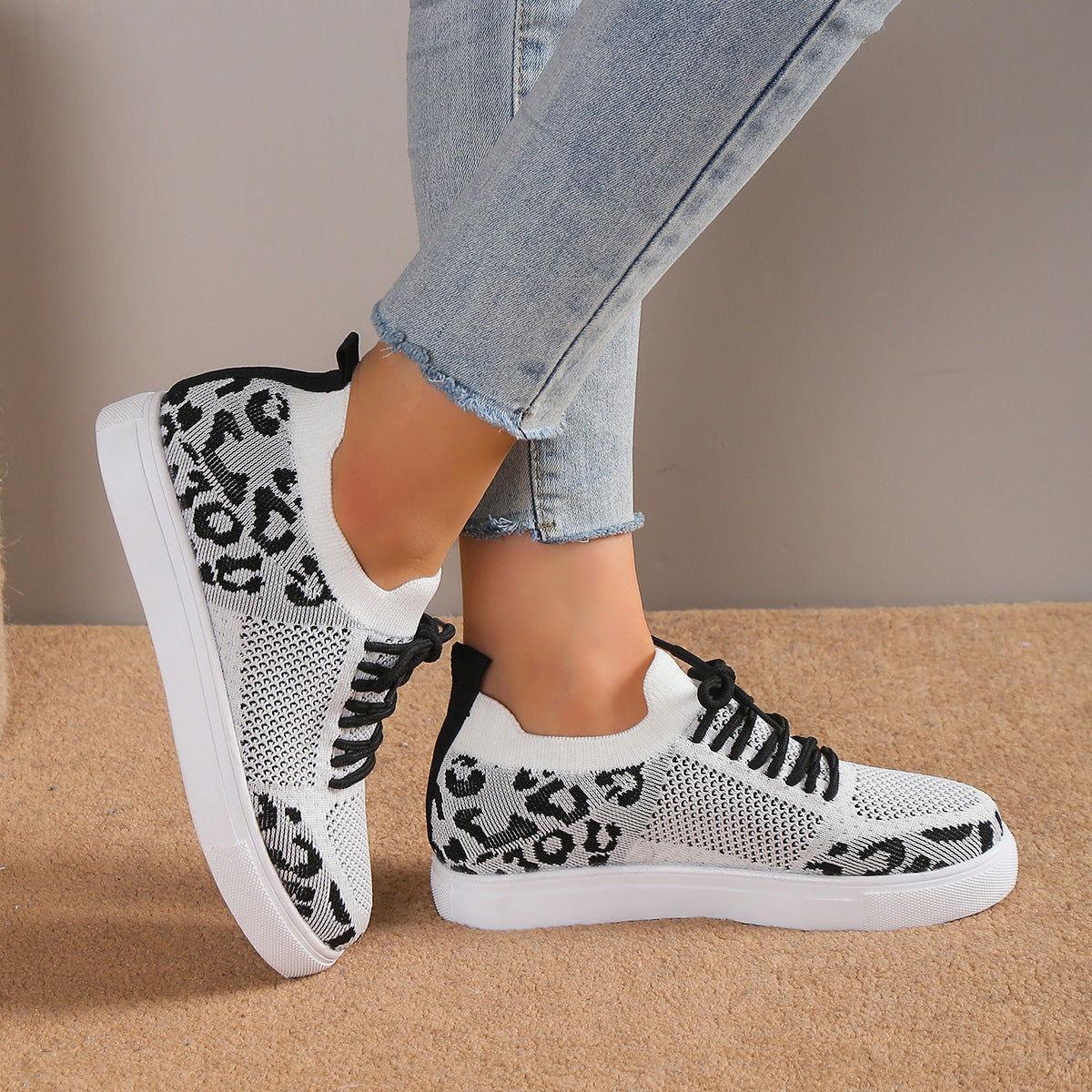 Lace-Up Leopard Flat Sneakers - Clothes For Her Online Store