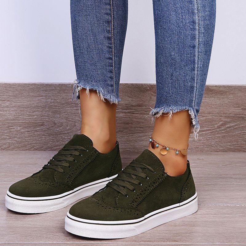Lace-Up Suedette Flat Sneakers - Clothes For Her Online Store