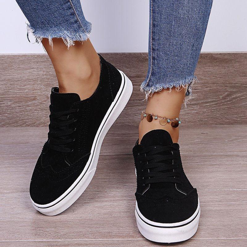 Lace-Up Suedette Flat Sneakers - Clothes For Her Online Store