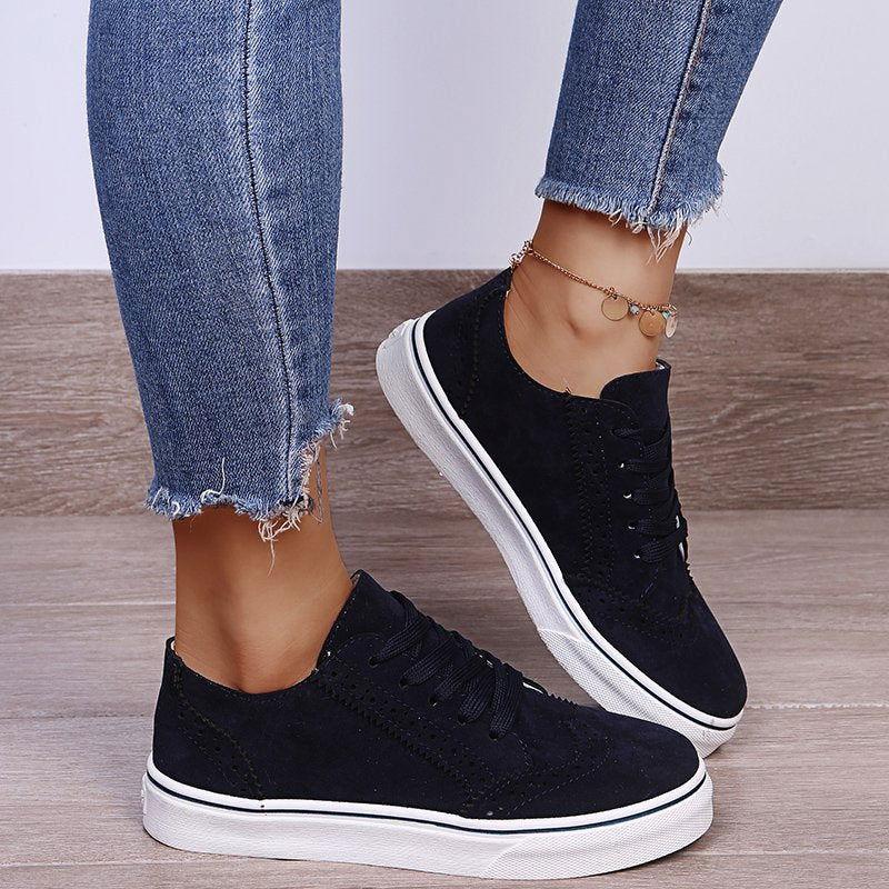 Lace-Up Suedette Flat Sneakers - Clothes For Her Online Store
