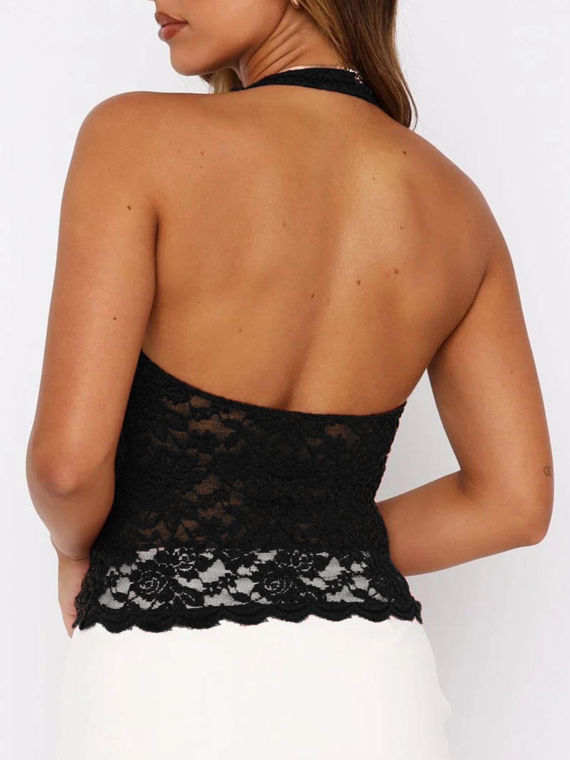 Lace Backless Halter Neck Cami - Clothes For Her Online Store