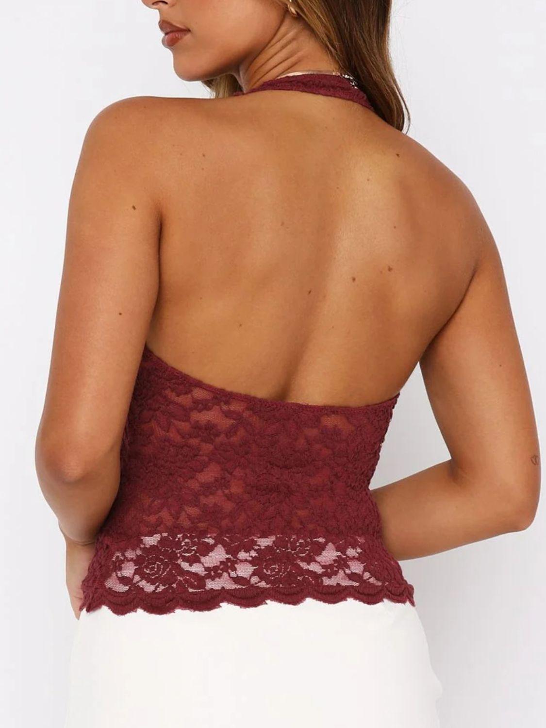 Lace Backless Halter Neck Cami - Clothes For Her Online Store