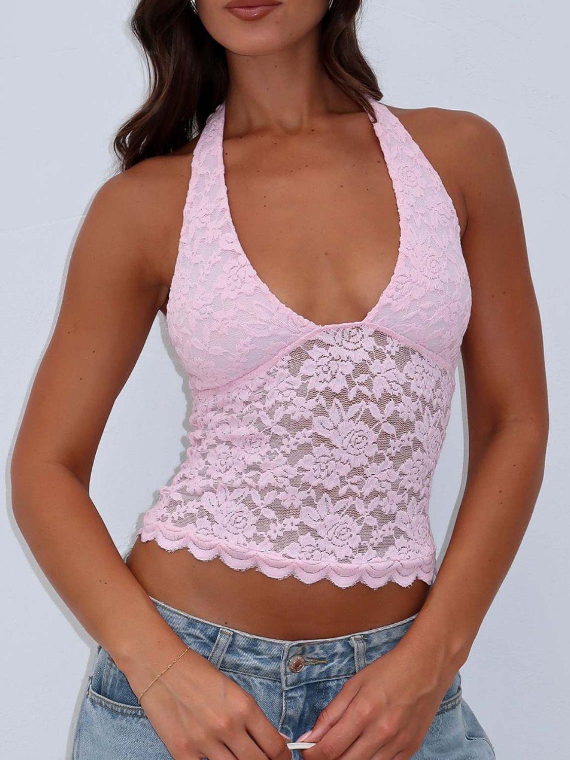 Lace Backless Halter Neck Cami - Clothes For Her Online Store