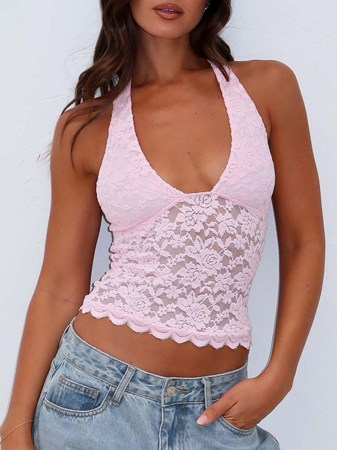 Lace Backless Halter Neck Cami - Clothes For Her Online Store