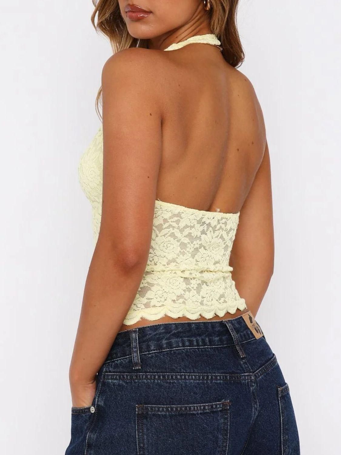 Lace Backless Halter Neck Cami - Clothes For Her Online Store