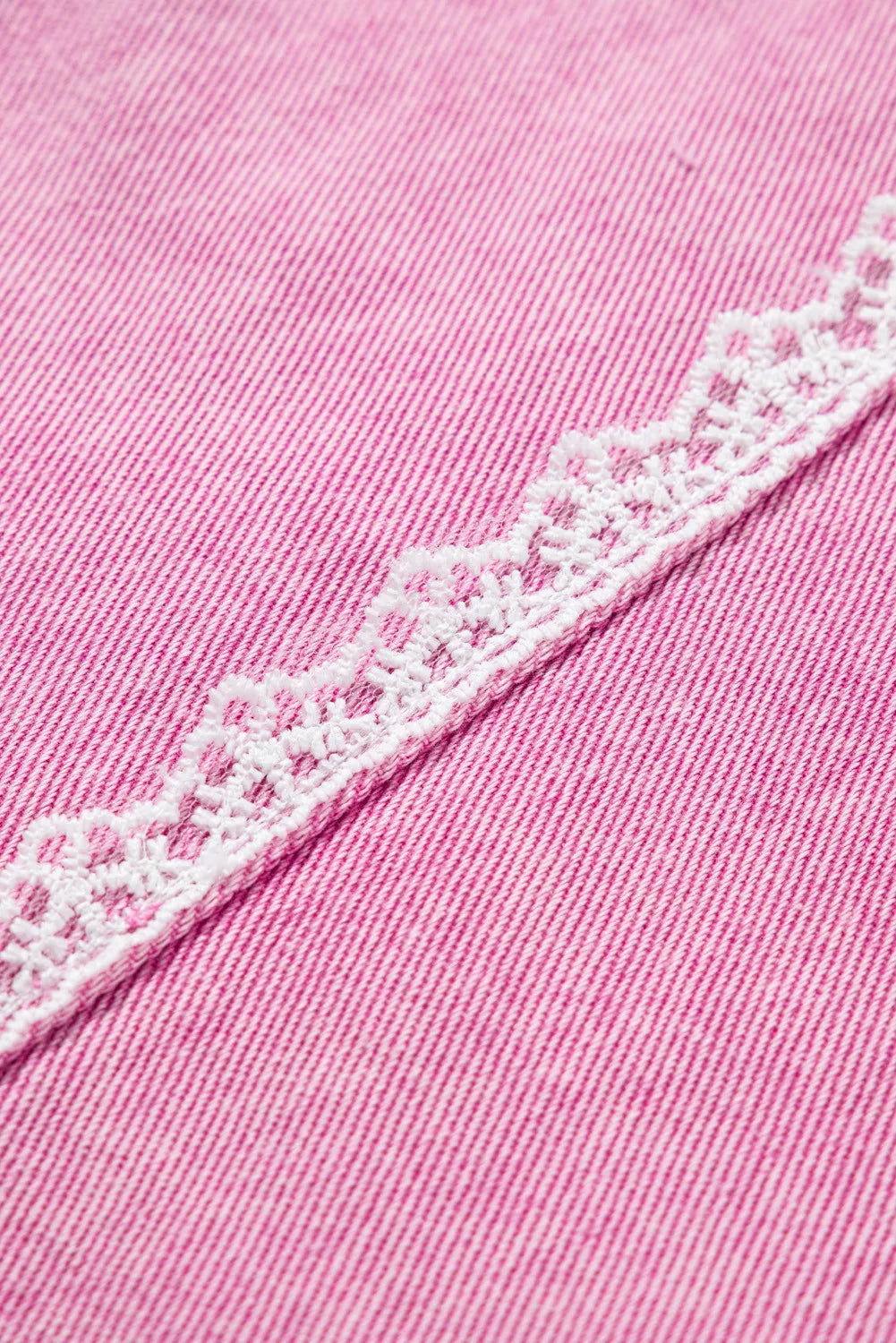 Lace Detail Distressed Raw Hem Long Sleeve Denim Jacket - Clothes For Her Online Store