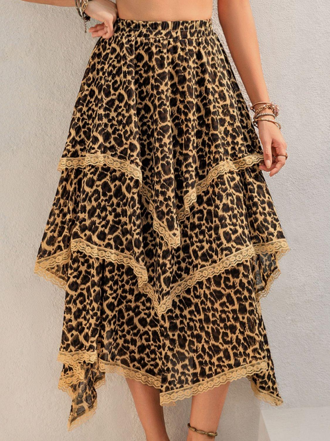 Lace Detail Layered Printed Skirt - Clothes For Her Online Store
