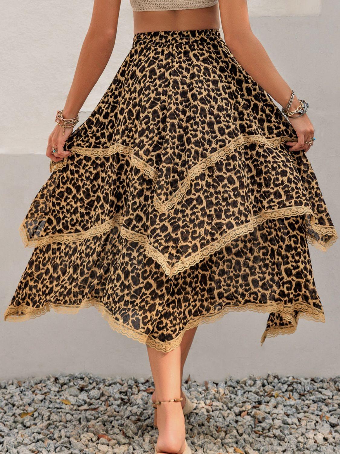Lace Detail Layered Printed Skirt - Clothes For Her Online Store