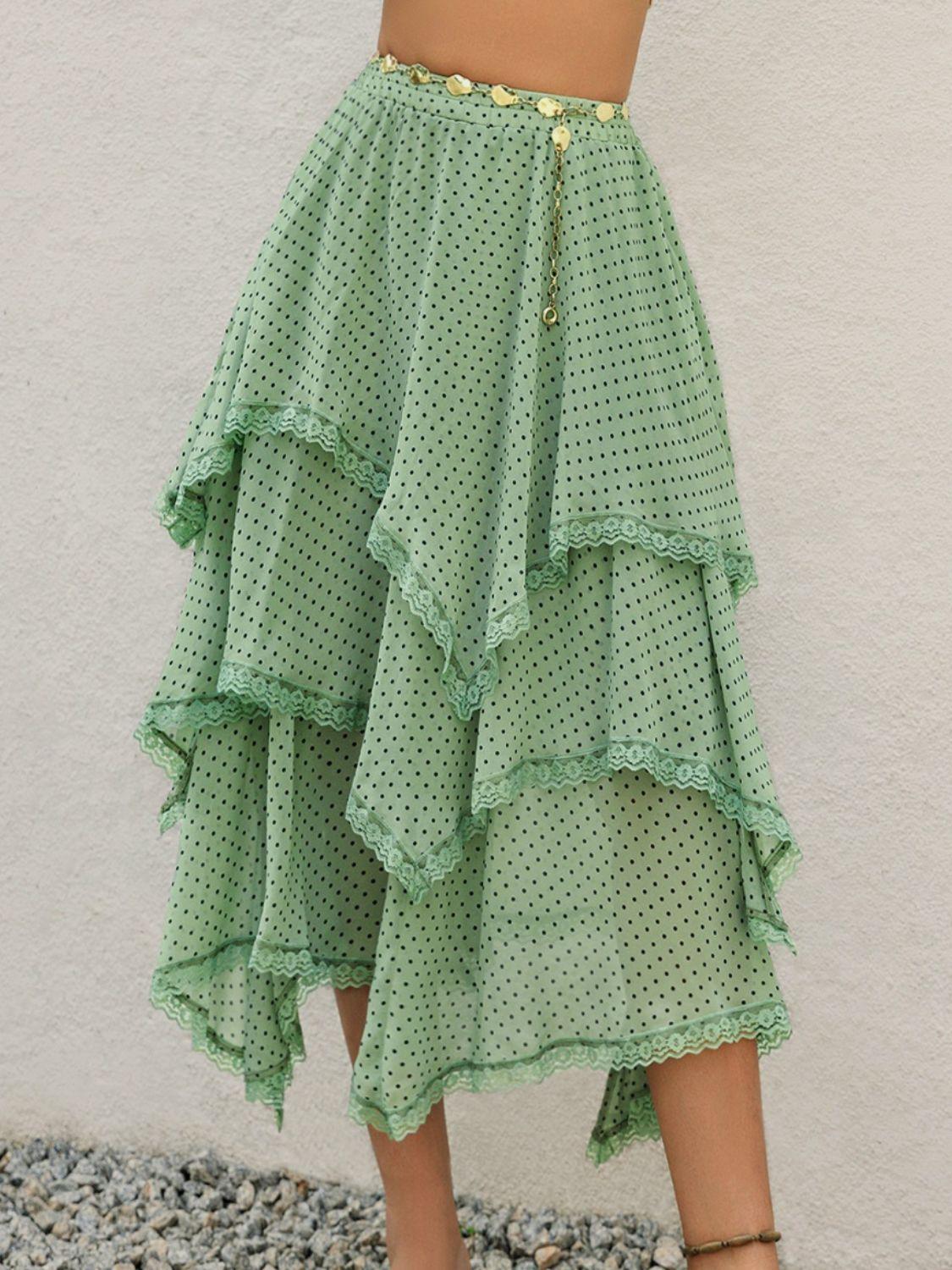 Lace Detail Layered Printed Skirt - Clothes For Her Online Store